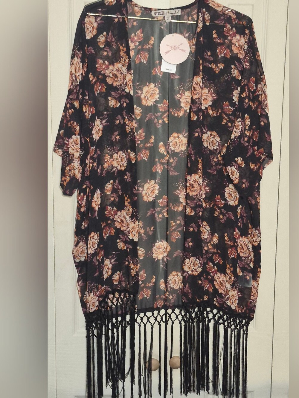 Gypsies & Moondust Black Floral Fringe Kimono